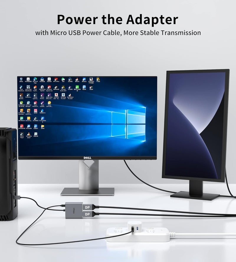 fairikabe Store محول موزع DisplayPort إلى Dual DisplayPort 4K60Hz لشاشة مزدوجة، محول DisplayPort MST لتوسيع العرض 1 في 2 خارج، مركز DisplayPort لجهاز الكمبيوتر المكتبي واللابتوب - Image 4